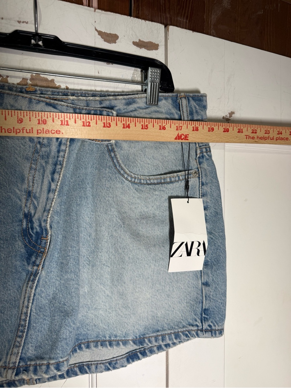 Zara Mini Denim Skirt Asymmetric Light Blue Wash Size XL NWT Pockets - Picture 3 of 8